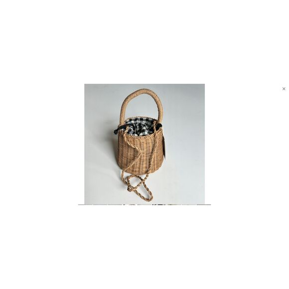 Zara Wicker Rattan Straw Gingham Crossbody Shoulder Bucket Basket Handbag (NWT) - Picture 2 of 10
